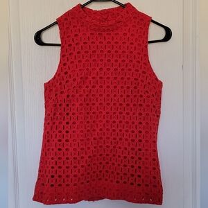 J Crew Lined Eyelet Red Top With Mock Neck Size: 4